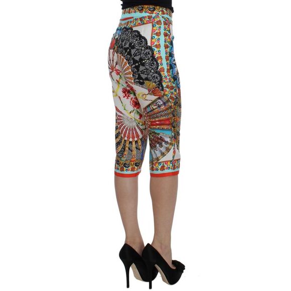 Dolce & Gabbana Dolce Gabbana Fan Print Silk Culottes Women Multicolor Jeans & - Picture 4 of 6